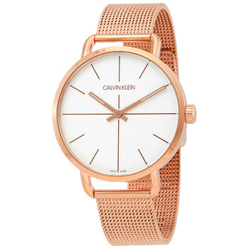 Calvin Klein Even White Dial Rose Gold Mesh Bracelet Watch for Women - K7B23626