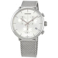 Calvin Klein High Noon Chronograph Silver Dial Silver Mesh Bracelet Watch for Men - K8M27126