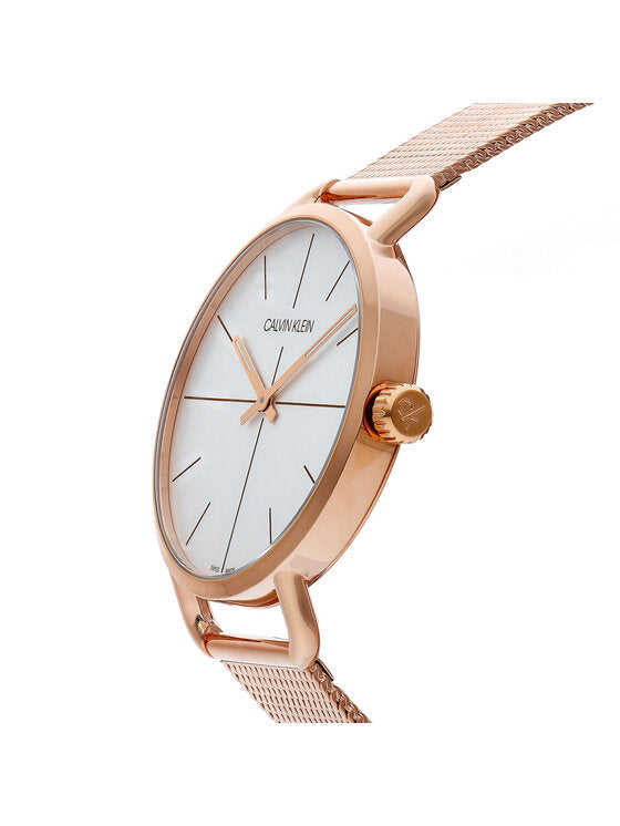 Calvin Klein Even White Dial Rose Gold Mesh Bracelet Watch for Women - K7B21626