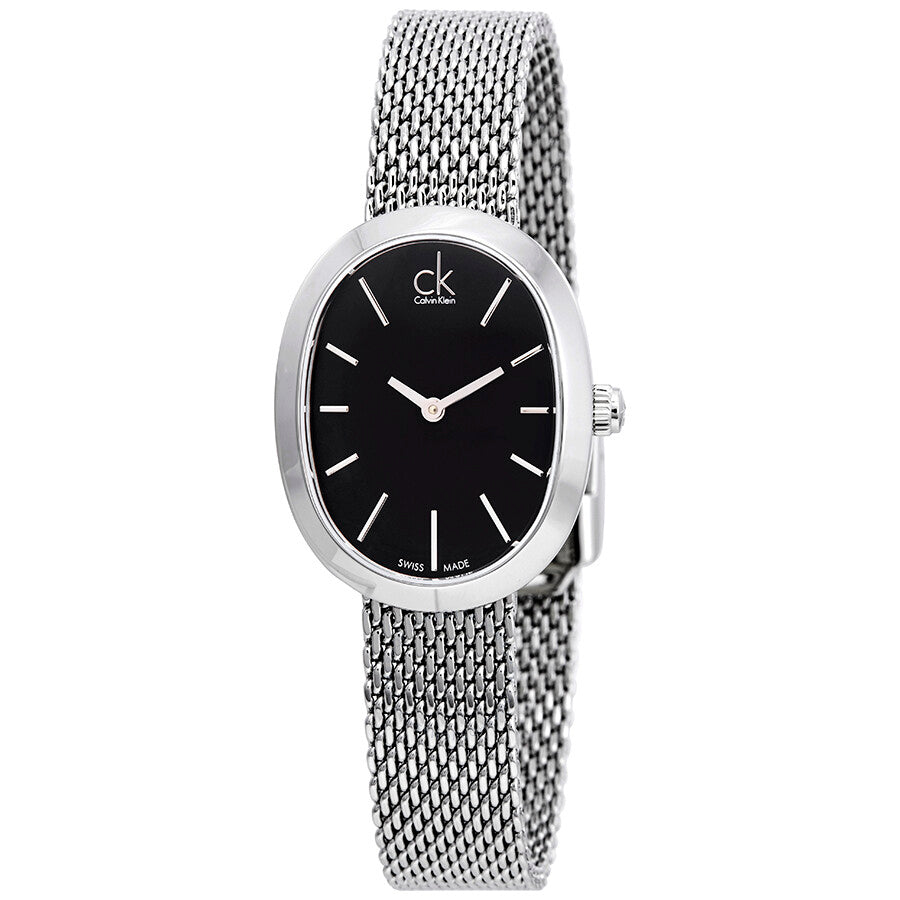 Calvin Klein Incentive Black Dial Silver Mesh Bracelet Watch for Women - K3P23121