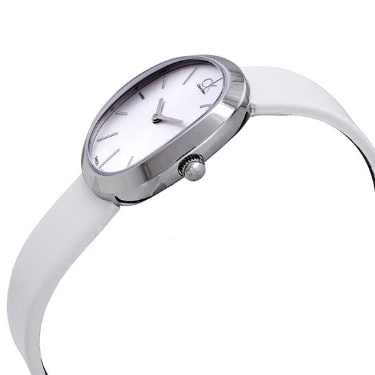 Calvin Klein Incentive White Dial White Leather Strap Watch for Women - K3P231L6