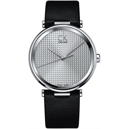 Calvin Klein Sight Silver Dial Black Leather Strap Watch for Men - K1S21120