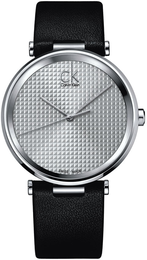 Calvin Klein Sight Silver Dial Black Leather Strap Watch for Men - K1S21120