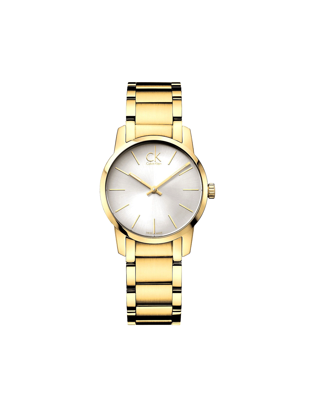 Calvin Klein City White Dial Gold Steel Strap Watch for Women - K2G23546