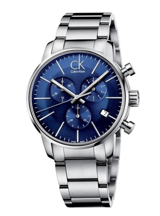 Calvin Klein City Chronograph Blue Dial Silver Steel Strap Watch for Men - K2G2714N