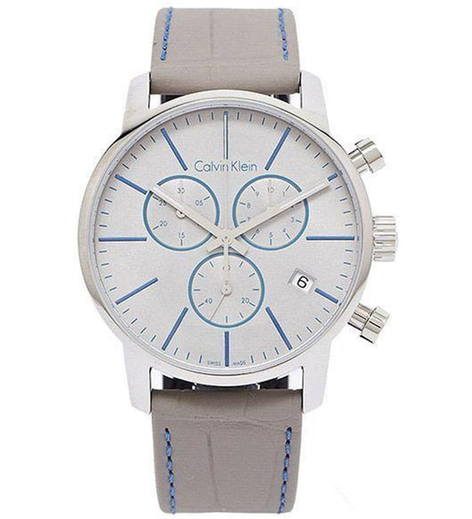 Calvin Klein City Chronograph White Dial White Leather Strap Watch for Men - K2G271Q4