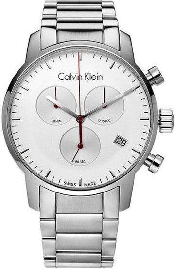 Calvin Klein City Chronograph White Dial Silver Steel Strap Watch for Men - K2G271Z6