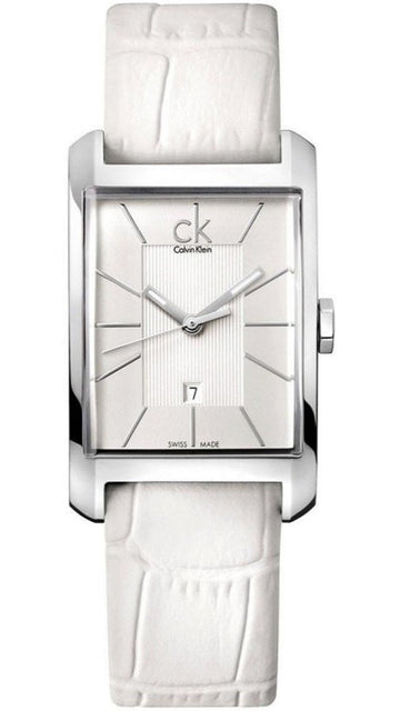 Calvin Klein Window White Dial White Leather Strap Watch for Men - K2M21120