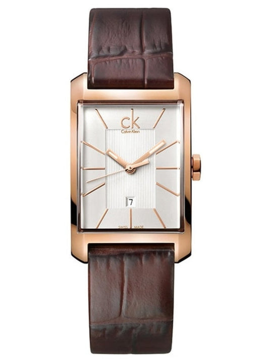 Calvin Klein Window White Dial Brown Leather Strap Watch for Women - K2M23620