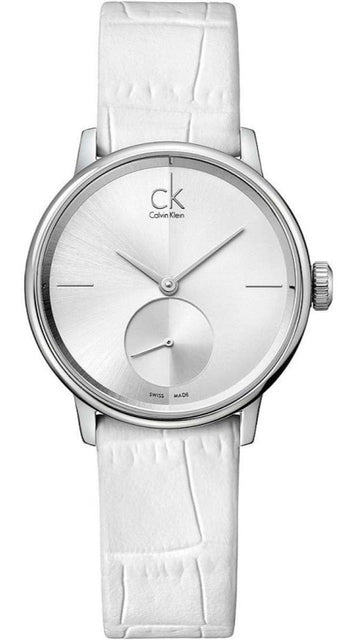 Calvin Klein Accent White Dial White Leather Strap Watch for Women - K2Y231K6