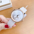 Calvin Klein Accent Silver Dial White Leather Strap Watch for Women - K2Y236K6