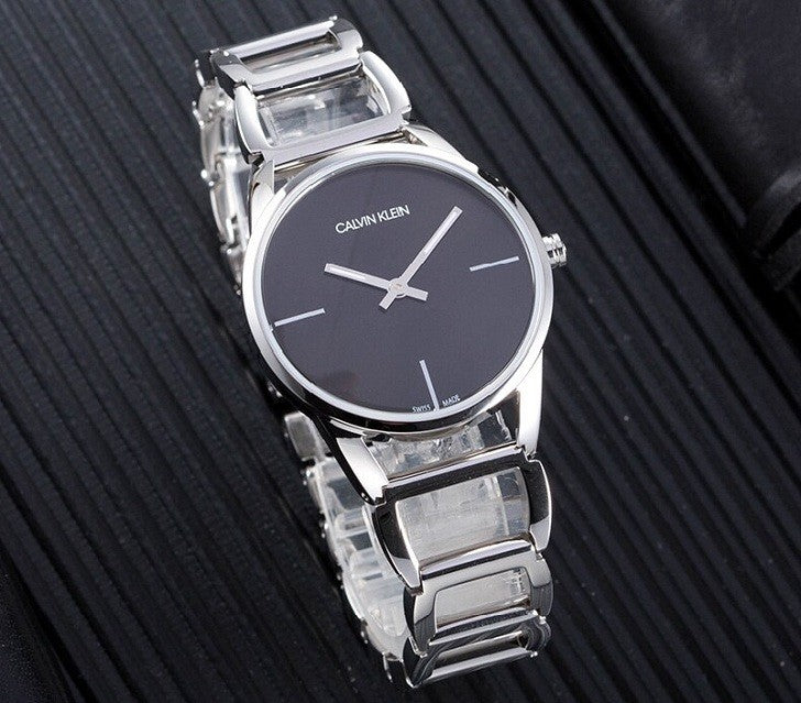 Calvin Klein Stately Black Dial Silver Steel Strap Watch for Women - K3G23121