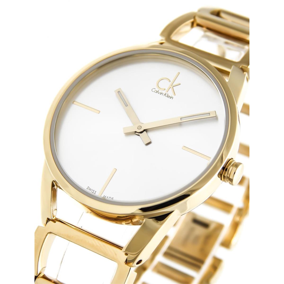 Calvin Klein Stately Silver Dial Gold Steel Strap Watch for Women - K3G23526