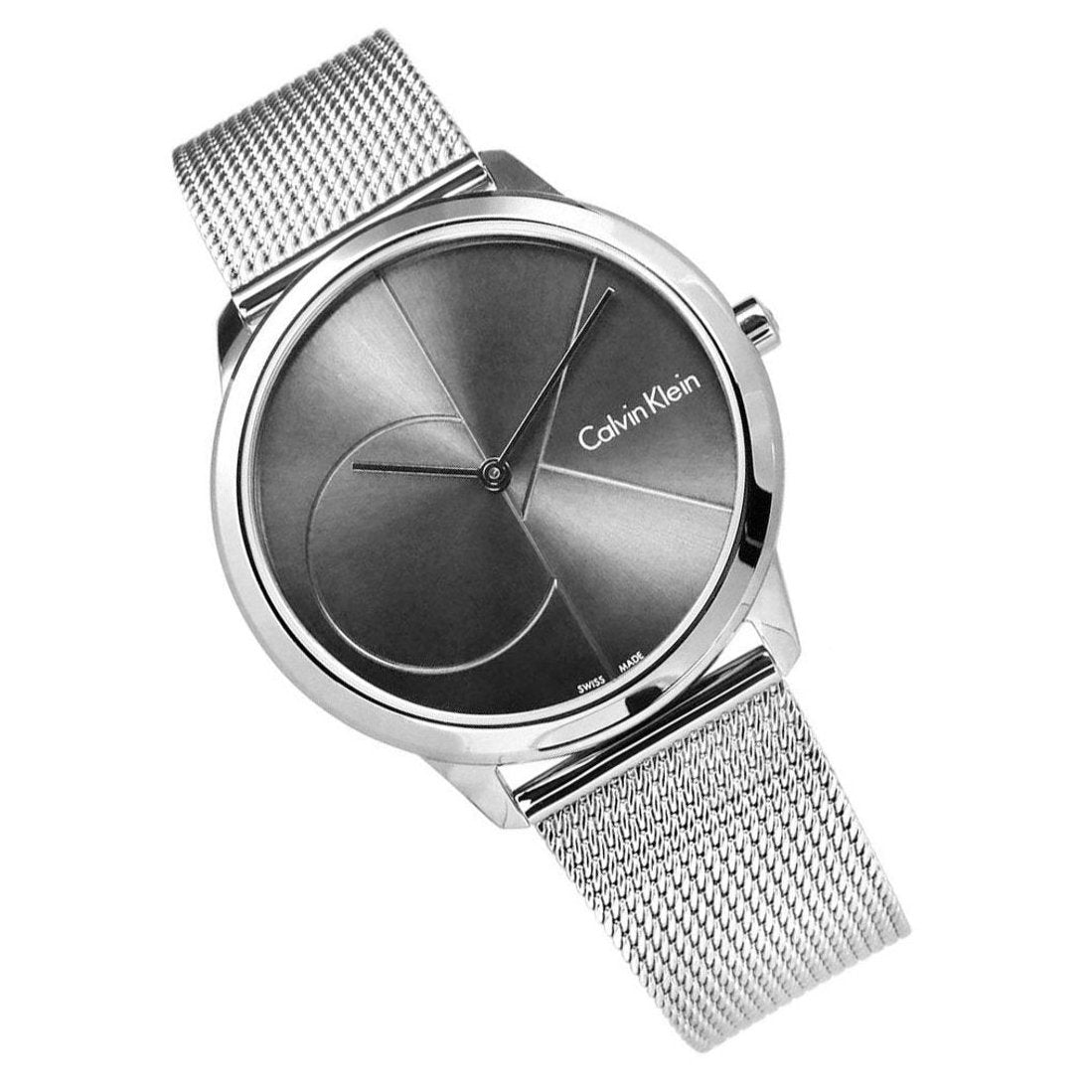 Calvin Klein Minimal Gray Dial Silver Mesh Bracelet Watch for Men - K3M21123