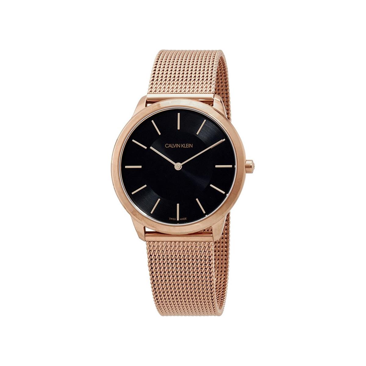 Calvin Klein Minimal Black Dial Rose Gold Mesh Bracelet Watch for Women - K3M2262Y