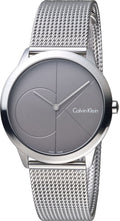 Calvin Klein Minimal Grey Dial Silver Mesh Bracelet Watch for Women - K3M22123