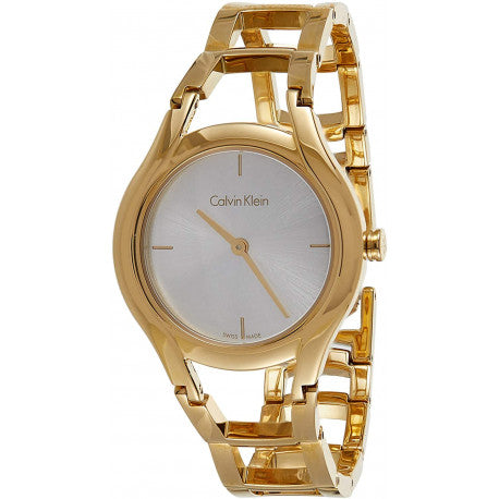 Calvin Klein Class White Dial Gold Steel Strap Watch for Women - K6R23526