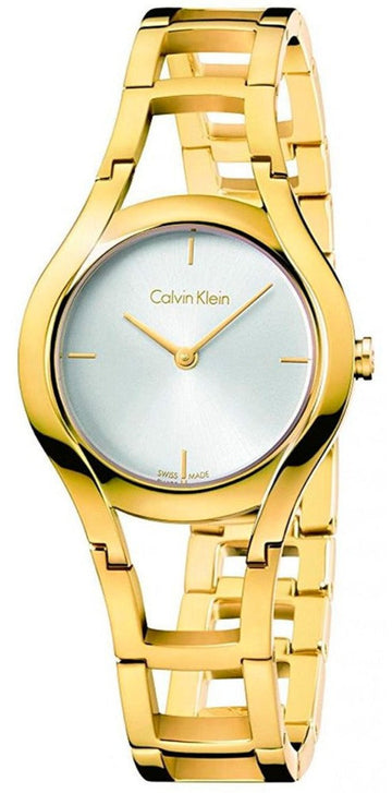 Calvin Klein Class White Dial Gold Steel Strap Watch for Women - K6R23526