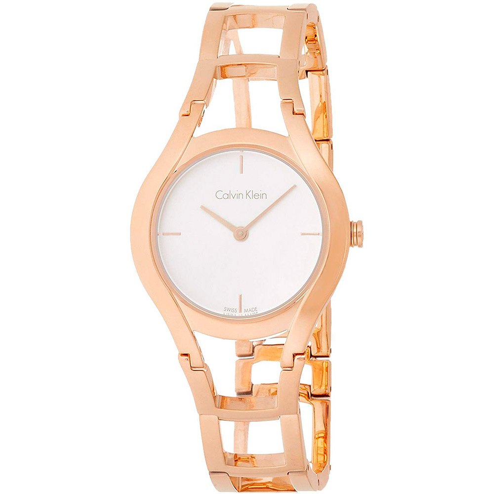 Calvin Klein Class White Dial Rose Gold Steel Strap Watch for Women - K6R23626