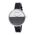 Calvin Klein Rise Grey Dial Black Leather Strap Watch for Women - K7A231C3