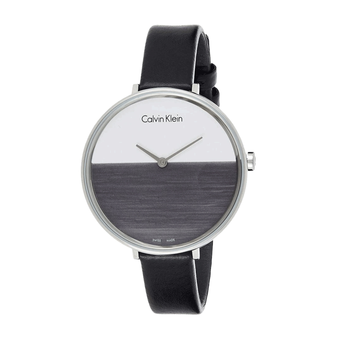 Calvin Klein Rise Grey Dial Black Leather Strap Watch for Women - K7A231C3