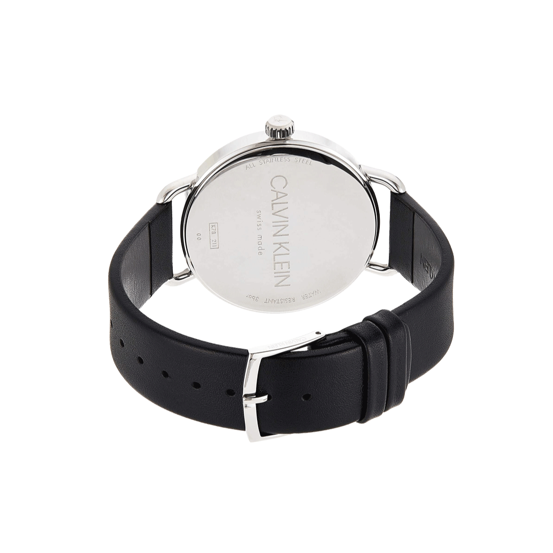 Calvin Klein Even White Dial Black Leather Strap Watch for Women - K7B211C6