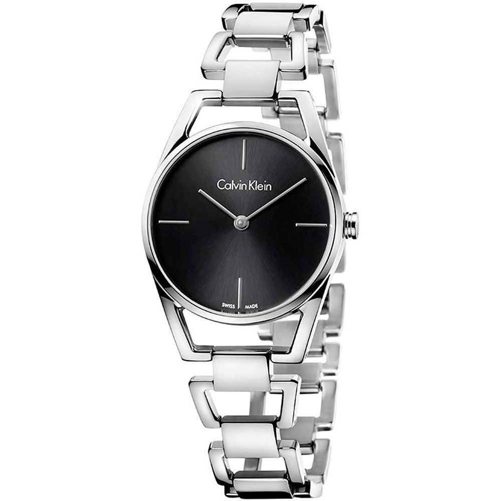 Calvin Klein Dainty Black Dial Silver Steel Strap Watch for Women - K7L23141