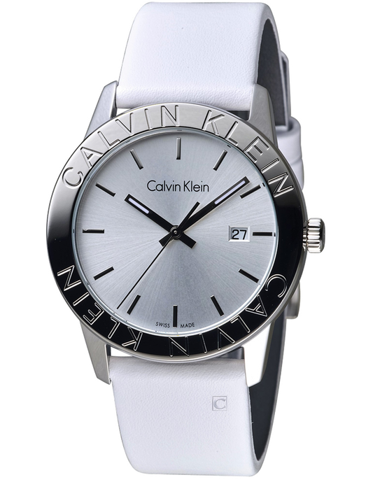 Calvin Klein Steady Silver Dial White Leather Strap Watch for Women - K7Q211L6