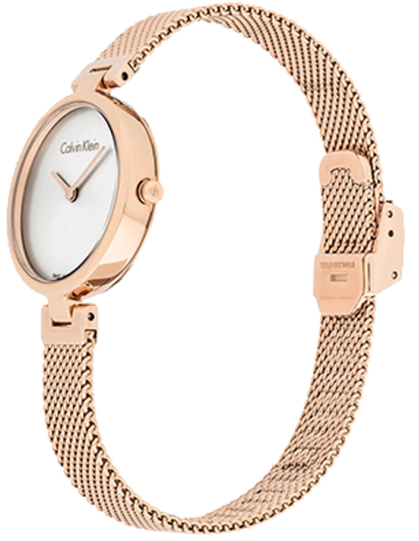 Calvin Klein Authentic Silver Dial Rose Gold Mesh Bracelet Watch for Women - K8G23626