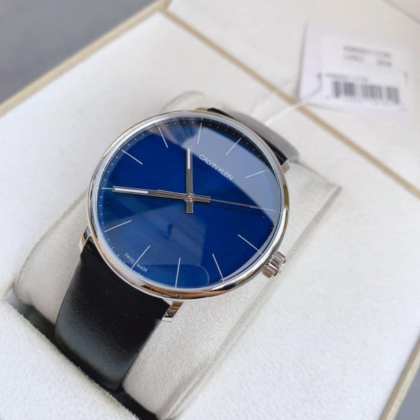 Calvin Klein High Noon Quartz Blue Dial Black Leather Strap Watch for Men - K8M211CN