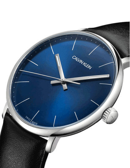 Calvin Klein High Noon Quartz Blue Dial Black Leather Strap Watch for Men - K8M211CN