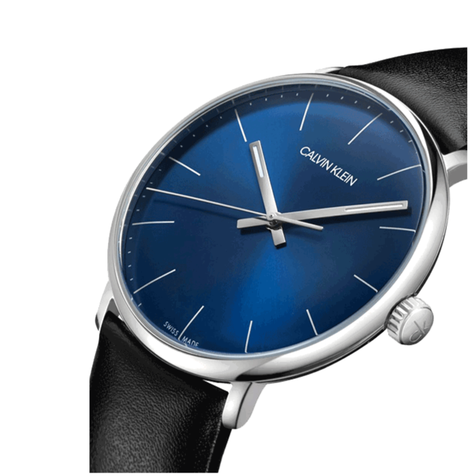 Calvin Klein High Noon Quartz Blue Dial Black Leather Strap Watch for Men - K8M211CN