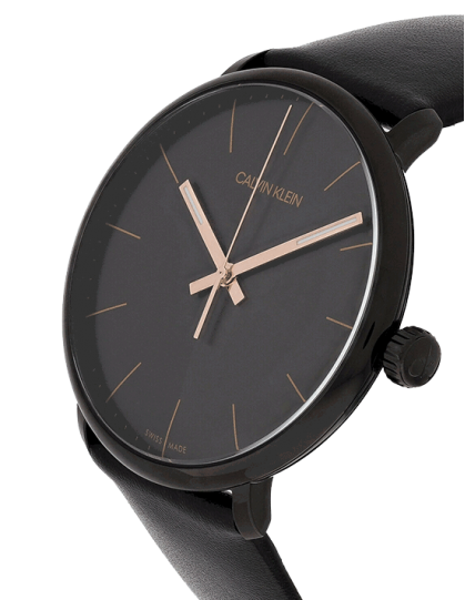 Calvin Klein High Noon Quartz Black Dial Black Leather Strap Watch for Men - K8M214CB