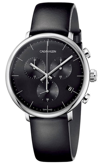 Calvin Klein High Noon Chronograph Black Dial Black Leather Strap Watch for Men - K8M271C1