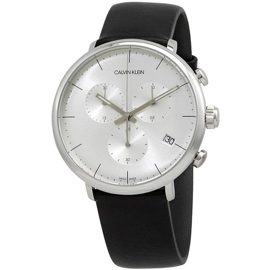 Calvin Klein High Noon Chronograph White Dial Black Leather Strap Watch for Men - K8M271C6