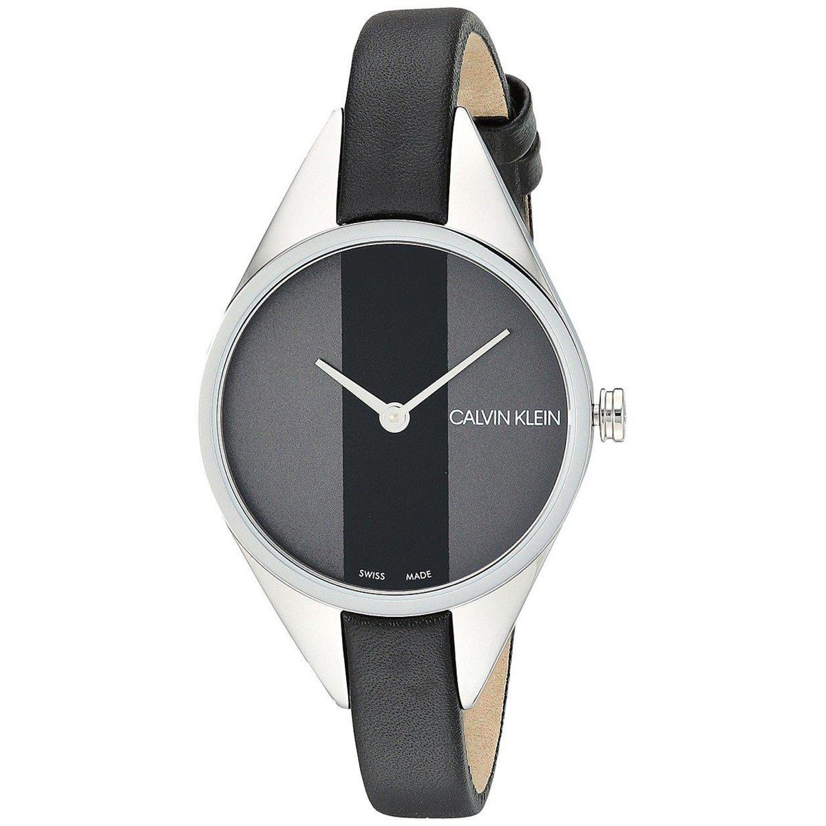 Calvin Klein Rebel Black Grey Dial Black Leather Strap Watch for Women - K8P231C1