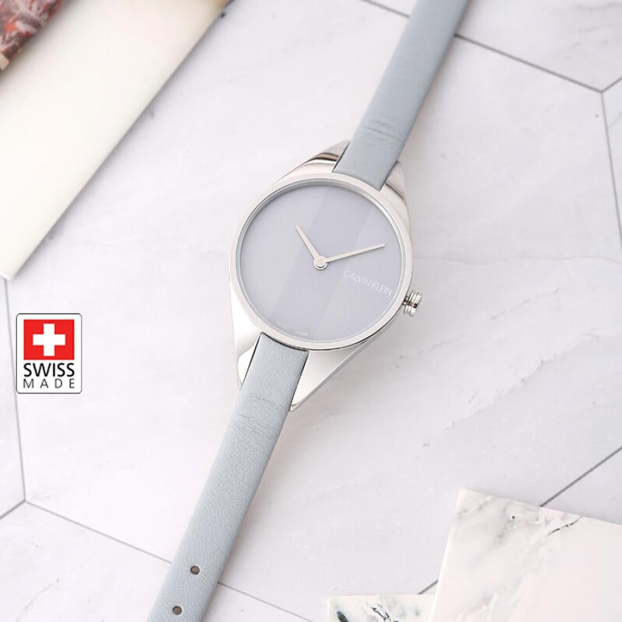 Calvin Klein Rebel Grey Dial Grey Leather Strap Watch for Women - K8P231Q4