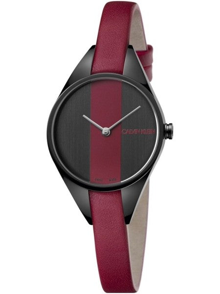 Calvin Klein Rebel Red Black Dial Red Leather Strap Watch for Women - K8P237U1