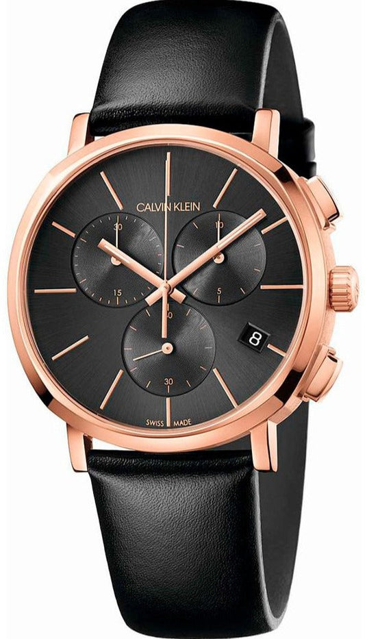 Calvin Klein Posh Grey Dial Black Leather Strap Watch for Men - K8Q376C3