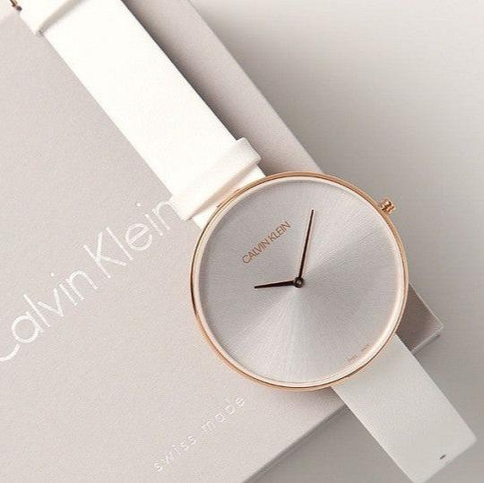 Calvin Klein Full Moon White Dial White Leather Strap Watch for Women - K8Y236L6