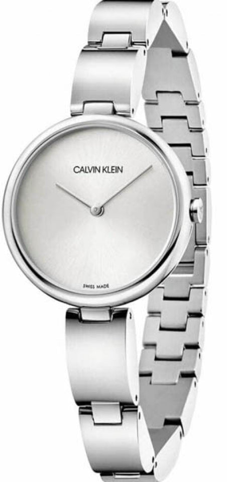 Calvin Klein Wavy Silver Dial Silver Steel Strap Watch for Women - K9U23146