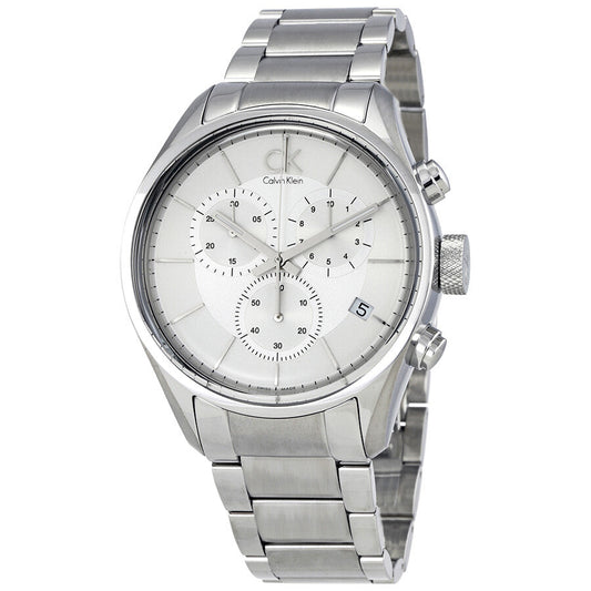 Calvin Klein Masculine Chronograph White Dial Silver Steel Strap Watch for Men - K2H27126