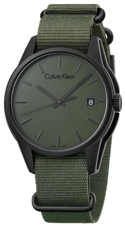 Calvin Klein Tone Green Dial Green NATO Strap Watch for Men - K7K514WL
