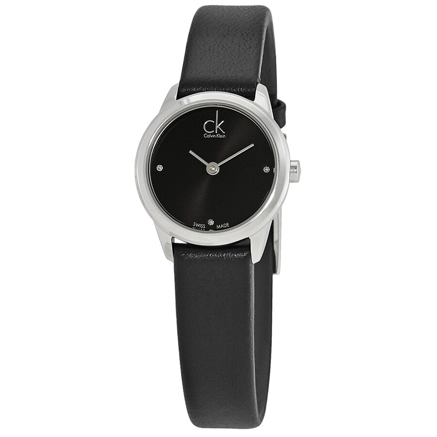 Calvin Klein Minimal Black Dial Black Leather Strap Watch for Women - K3M231CS