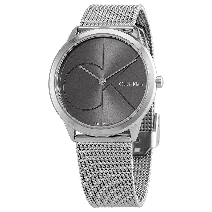 Calvin Klein Minimal Grey Dial Silver Mesh Bracelet Watch for Women - K3M22123