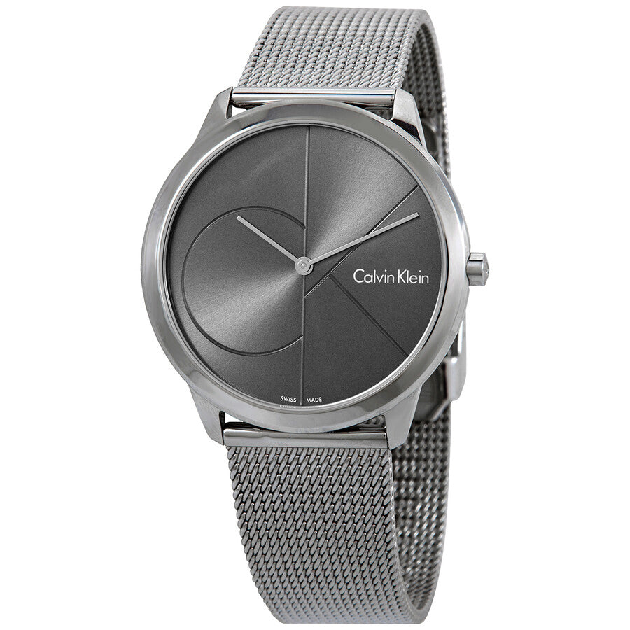 Calvin Klein Minimal Gray Dial Silver Mesh Bracelet Watch for Men - K3M21123