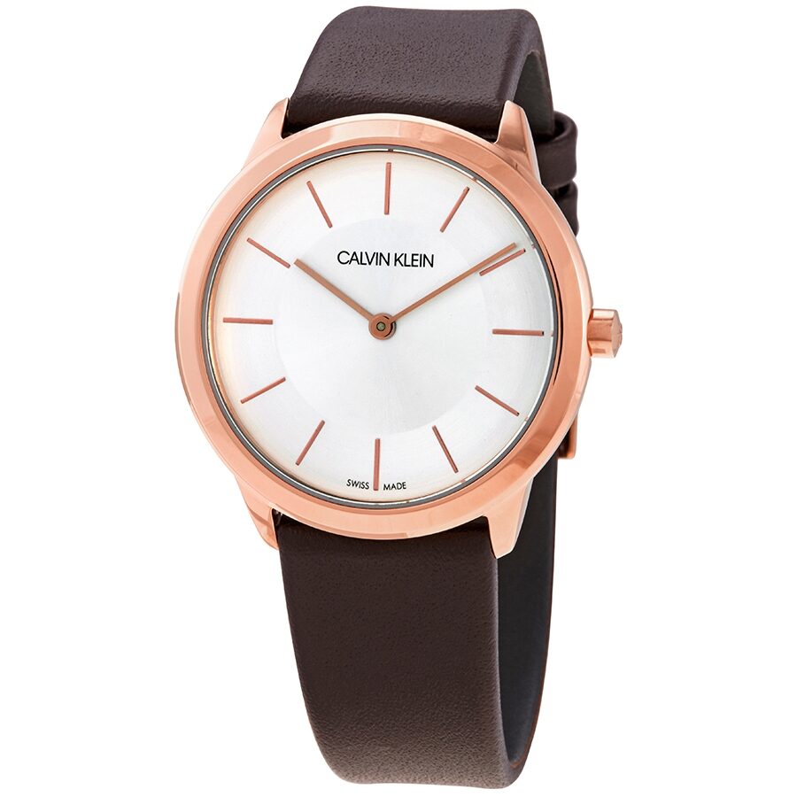 Calvin Klein Minimal White Dial Brown Leather Strap Watch for Women - K3M226G6