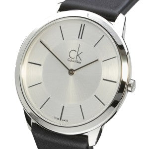 Calvin Klein Minimalist Silver Dial Black Leather Strap Watch for Men - K3M211C6