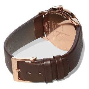 Calvin Klein Minimal White Dial Brown Leather Strap Watch for Men - K3M216G6