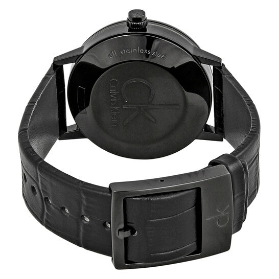 Calvin Klein Post Minimal Black Dial Black Leather Strap Watch for Men - K7621401